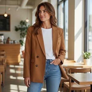 Source Unknown Tan Double-Breasted Blazer
